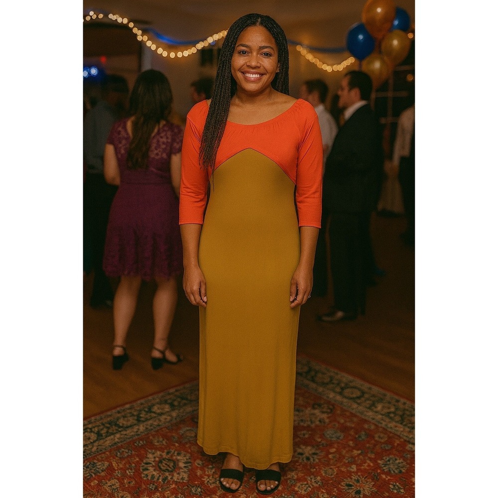 Unbranded Women Size Large Yellow Orange‎ Colorblock Backless Maxi Bodycon Dress